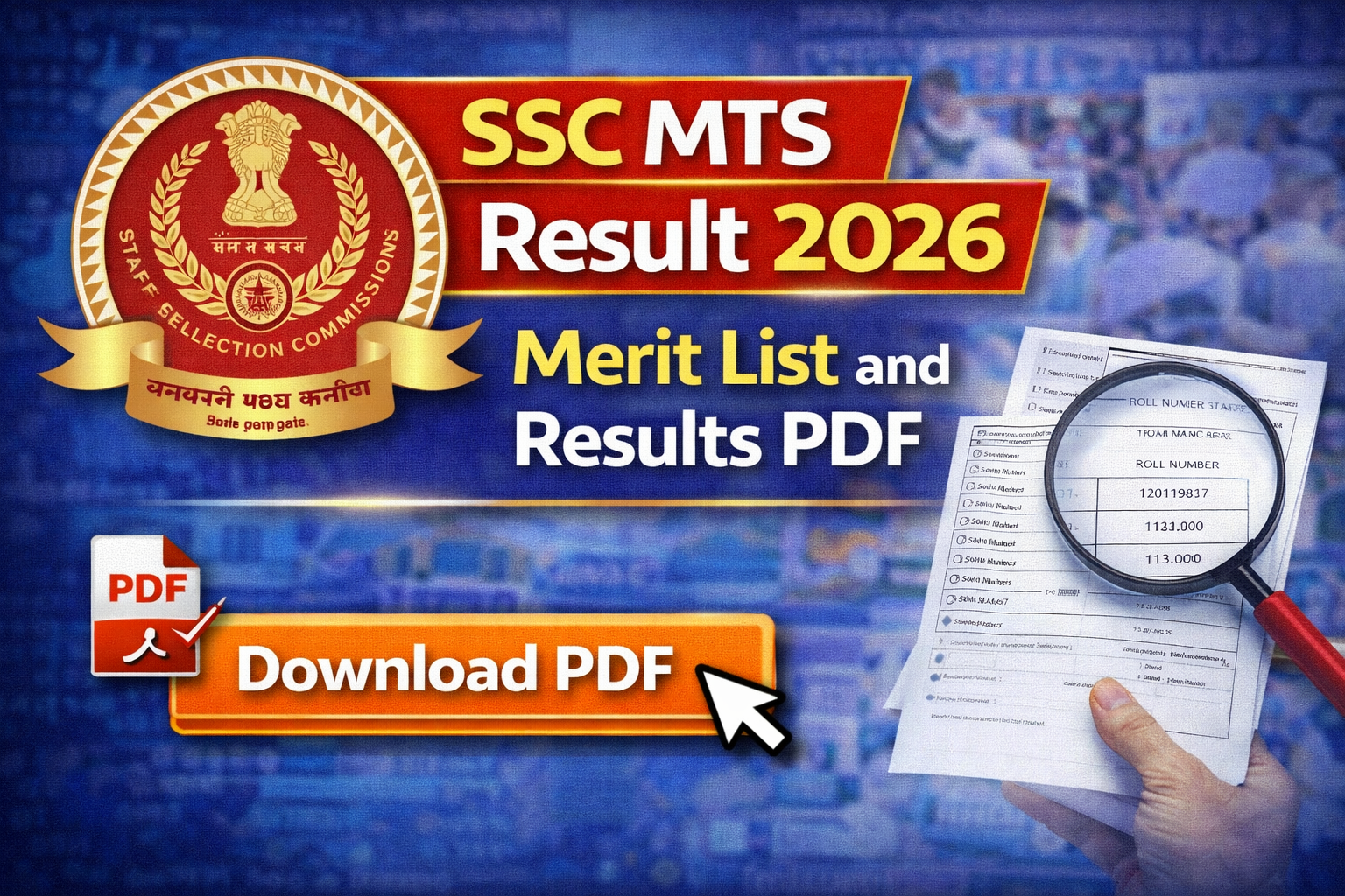 SSC MTS Result 2026, Merit List and Results PDF