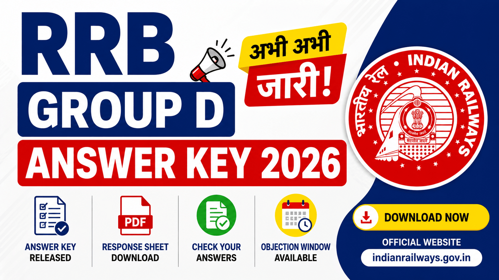 RRB Group D Answer Key 2026: Answer Key Released, Download Response Sheet PDF