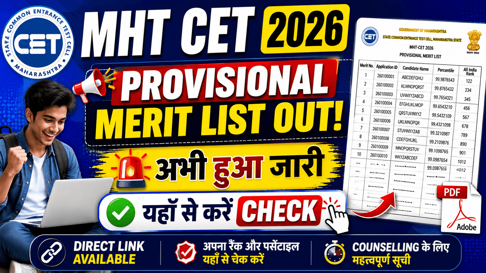 MHT CET Provisional Merit List 2026